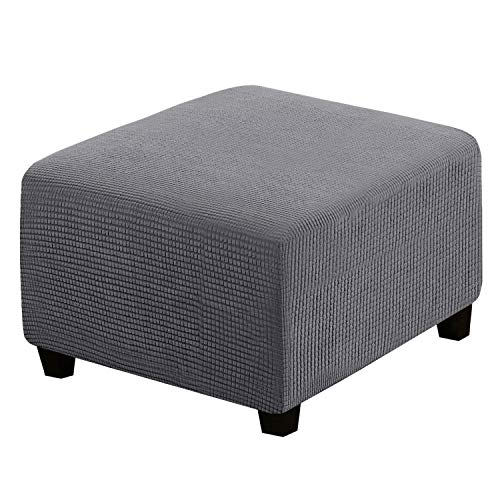 Image of H.VERSAILTEX Square Ottoman Covers Ottoman Slipcovers Folding Storage Stool Furniture Protector Form Fit with Elastic Bottom, Stretch High Spandex Small Checks Jacquard Fabric(Large,Grey)