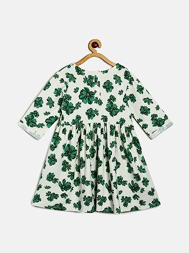 Image of miniklub Girls White & Green Floral Dress