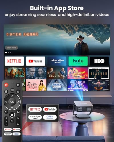 Image of [Built-in Apps /Dolby Audio] FUDONI Smart Projector with WiFi 6 and Bluetooth, 1080P Full HD Projector with Netflix / Prime Video /Youtube, Zoom Correction, Movie Proyector for Home & Outdoor