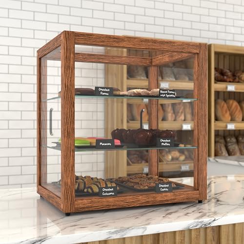 Image of KoolMore 20 in. 3-Tier Dark Wood Countertop Dry Bakery Display Case, Pastry, Cake and Cookie Display with Tempered Glass