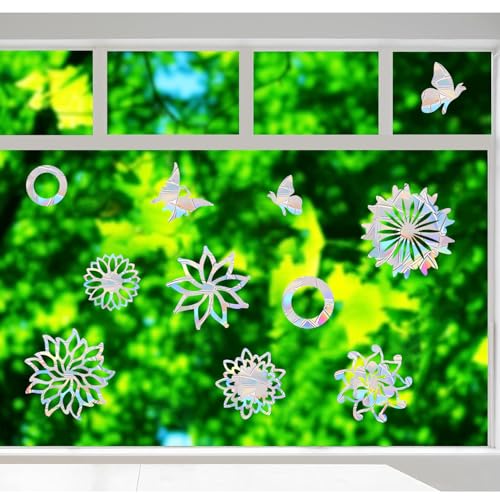 Image of 18PCS Mandala Window Clings - Anti-Collision Decals to Save Birds from Collisions,Non Adhesive Prismatic Vinyl Clings, Rainbow Stickers