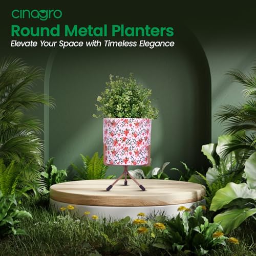 Image of CINAGRO Metal Flower Vase Planter Pot with Iron Stand, Pots for Plants, Plant Pots for Home Decoration, Succulent Pot, Indoor Planter Garden Decor Style: Rosewood Radiance
