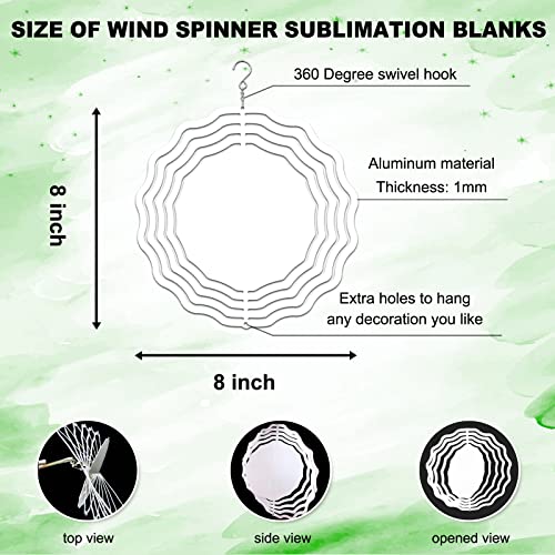 4 Pcs 8 Inch Sublimation Wind Spinner Blanks, 3D Aluminum Wind Powered Kinetic Sculpture, Spinner Suspension Trim For Yards & Gardens（Round） #TOP1
