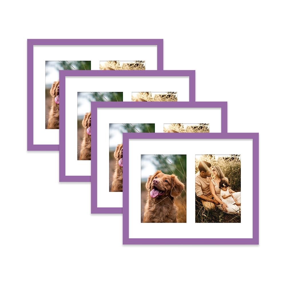 Purple Multi Photo Frame - Holds 2 x 6x4 Pictures, Family Collage Picture Frame for Wall Display, 10x8 Frame size, Set of 4
