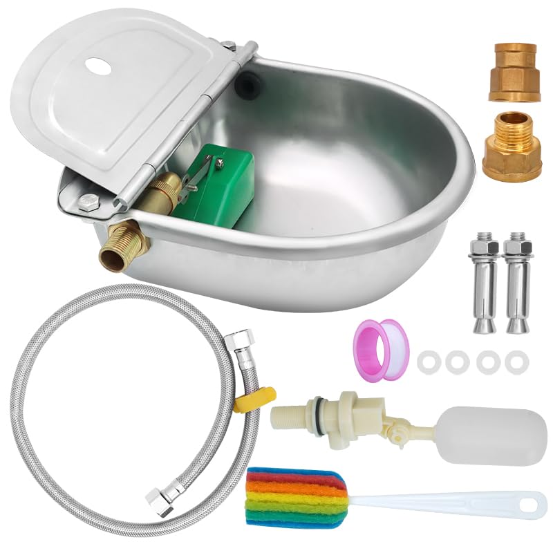 MUALROUS 9 in 1 Bebedero Automático para Ganado para Perros, Dispensador de Agua de Acero Inoxidable para Coche para Exteriores para Perros Vacas Perros Caballos Burros Pollo Mascotas Cabra