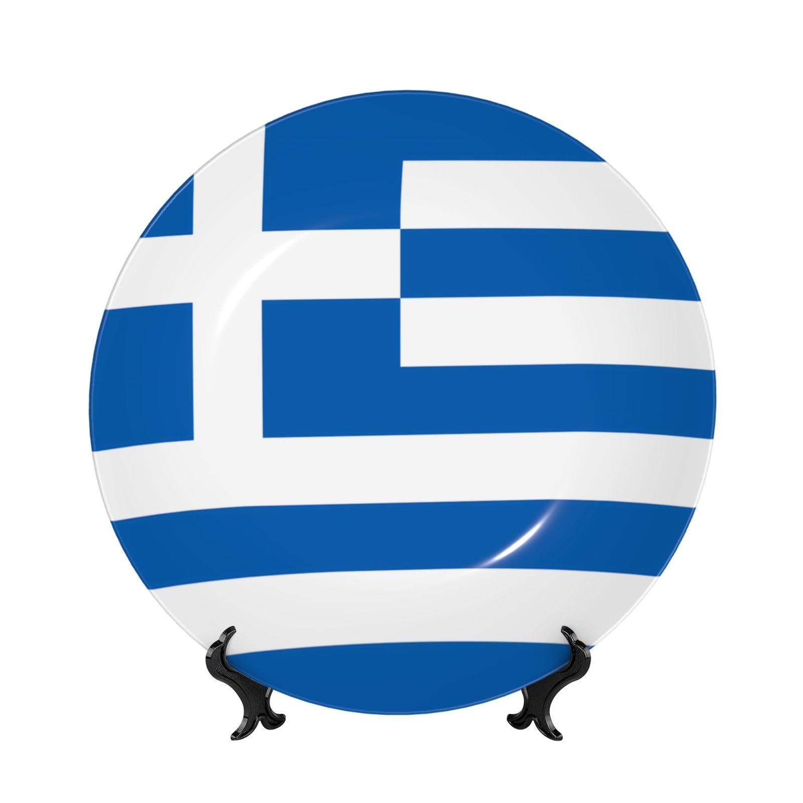 SXZVVBN Greek flag Bone China Decorative Plate Art with Stand Removable Adhesive Hanging for Home Office 6in（15cm）