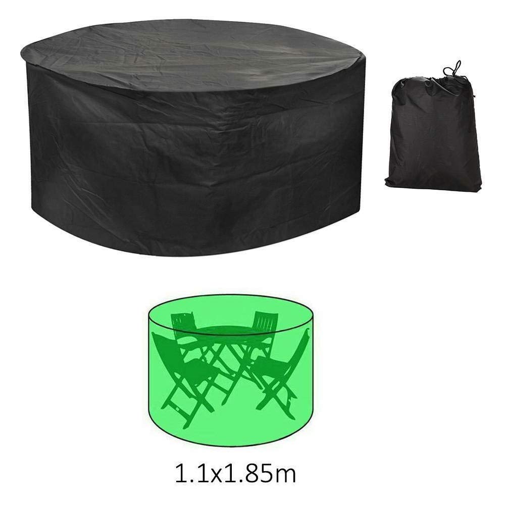 ready - Copertura rotonda per tavolo da giardino, impermeabile, anti-polvere, per sedie e mobili da giardino (tavolo rotondo e 4 sedie, 110 x 185)