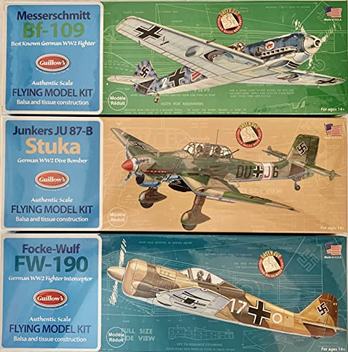 Three Guillow's WWII German Warplanes Balsa Wood Flying Model Airplane Kits