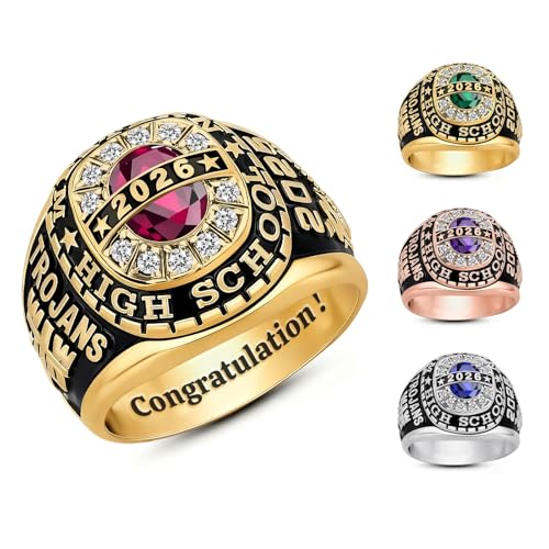 Custom 925 Sterling Silver High School Class Rings for Women Men Personalized Logo Symbol Signet Graduation Ring for Her Gold Championship Rings 2026 Junior Rings University College Graduation Gifts