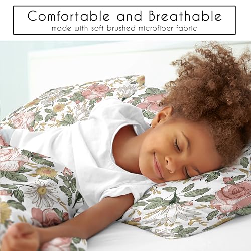Image of Sweet Jojo Designs 2-Piece Twin Comforter Set (Vintage Floral Boho) for Girls, Teen, Kids Bedding, Bed in a Bag incl. Blanket & Pillow Sham (Shabby Chic, Rose Flower, Farmhouse, Bohemian Pink, Yellow)
