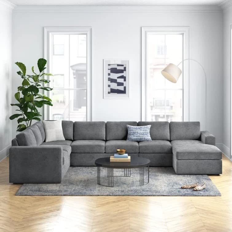 Enzo 6 Seater U Shaped Upholstered Sectional Sofa Set for Living Room (Right Side,Grey)-image-45