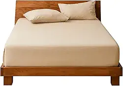 Decolab Jogo de Lençol Malha 100% Algodão Extra Macio - Roupa De Cama Antiácaro, Inclui Lençol Com Elástico (Forro) E Fronhas (Bege, Casal Simples)