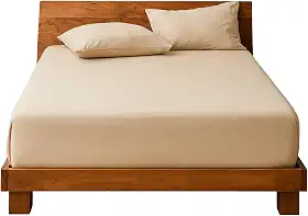 Decolab Jogo de Lençol Malha 100% Algodão Extra Macio - Roupa De Cama Antiácaro, Inclui Lençol Com Elástico (Forro) E Fronhas (Bege, Casal Simples)