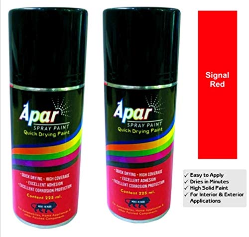 APAR Spray Paint SIGNAL Red - 225 ml (Pack of 2) | For Car, Bike, Scooter, Cycle, Wood, Metal, Plastic, Furniture & Industrial Parts | Quick Dry | Gloss Finish | Touch-Up Spray Paint