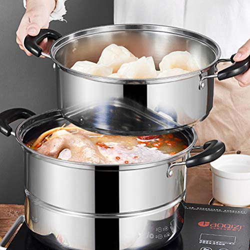 Cabilock 3Layer Stainless Steel Steam Pot with Lid for Cooking Soup and Steaming Food for Gas Electric Grill Stove 28cm - Image 8