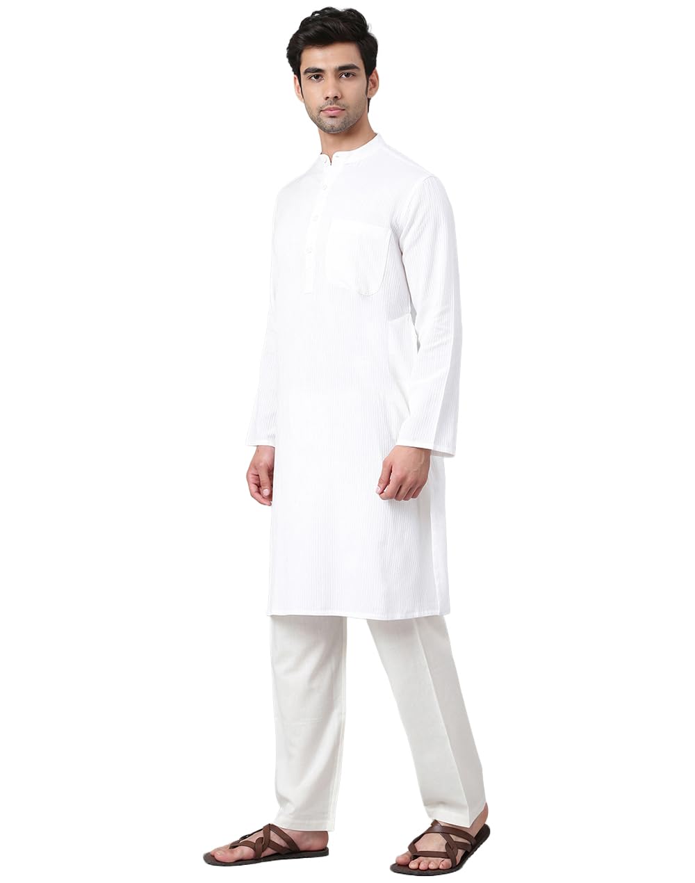 fabindia Men's Navy Cotton Woven Long Kurta-picture-29