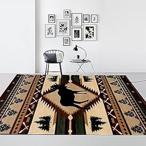 Deer Area Rug, 3x4ft, Wild Animal Plant Print Rug, Western Style Rustic Rug for Living Room, Indoor Non-Slip Washable Rugs,Carpet for Bedroom Living Room Kitchen Deer Area Rug 3x4ft Wild Animal Plant Print Rug Western Style Rustic Rug for Living Room Indoor Non Slip Washable RugsCarpet for Bedroom Living Room Kitchen