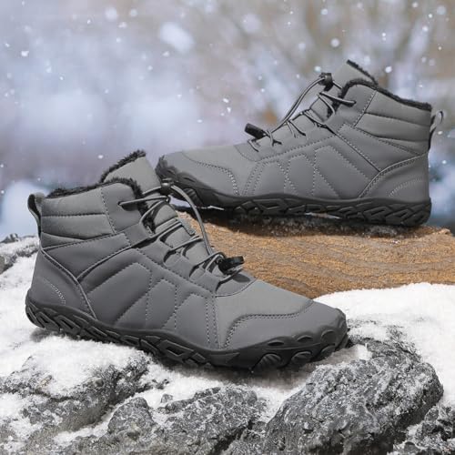 Image of Hike Winter Footwear Barefoot Boots Mens Womens, Waterproof Winter Snow Boots, Warm Ankle Booties, Wide Toe Barefoot Hiking Boots, Non-Slip Zero Drop Sole Hike Shoes for Hiking Walking Outdoor