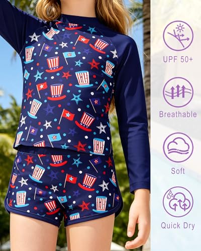 Image of TUONROAD Girls 2 Pieces Rash Guard Swimsuit Long Sleeve Tankini for 4-10 Years