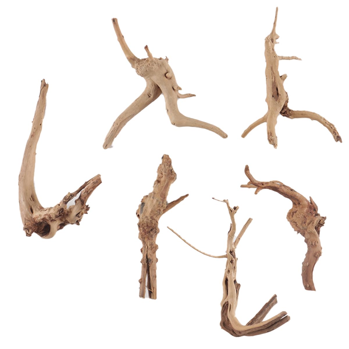 Lot de 6 branches de bois flotté naturel pour aquarium, décorations pour aquariums et habitats de reptiles