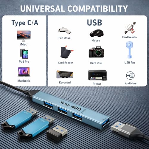 Image of iVOOMi Nexus 400 USB Hub, 4-Port USB 3.0 Hub, Aluminium USB Splitter for Laptop, PC, Desktop, MacBook & Gaming Console, Plug & Play
