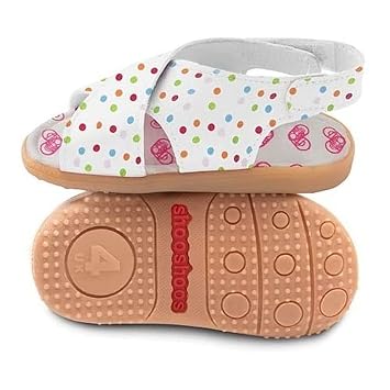 Shoo Shoos Baby-Girls Polka dot Sandals Hard Sole Leather Shoes, Size, White, 23 EU