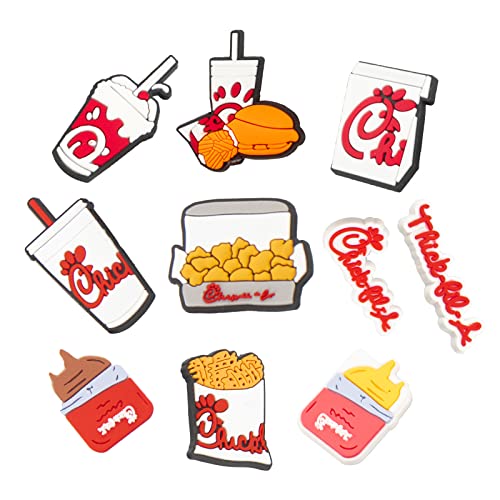 10 Pcs Croc Charms for Kids Girls Boys Teens Women Men, chÃ­ck-fil-Ã  Food Shoe Charms for Croc Clog Sandals Bracelets Decoration, PVC Cute Crocs Pins Accessories Party Favor Birthday Gifts