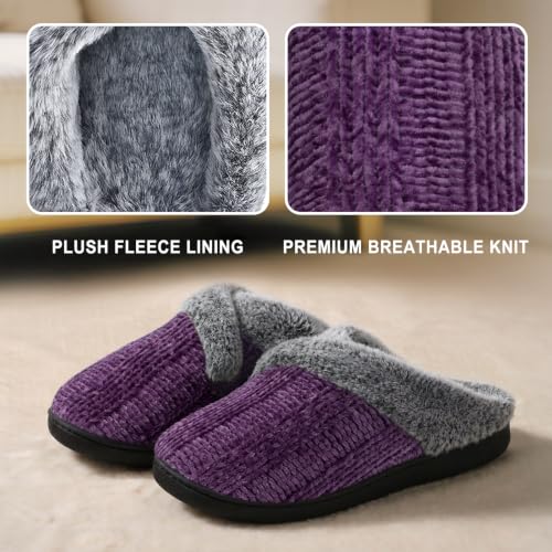 Image of Slippers for Women Fuzzy House Slip on Indoor Outdoor Bedroom Home Shoes | Furry Fleece Lined Ladies Comfy Memory Foam Female Anti-Skid Rubber Hard Sole