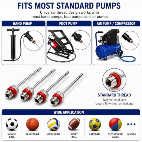 Image of Stainless Steel Inflating Pump Needle Pin Nozzle - Air Valve Adaptor for Soccer, Basketball, Football & Volleyball (Pack of 4)
