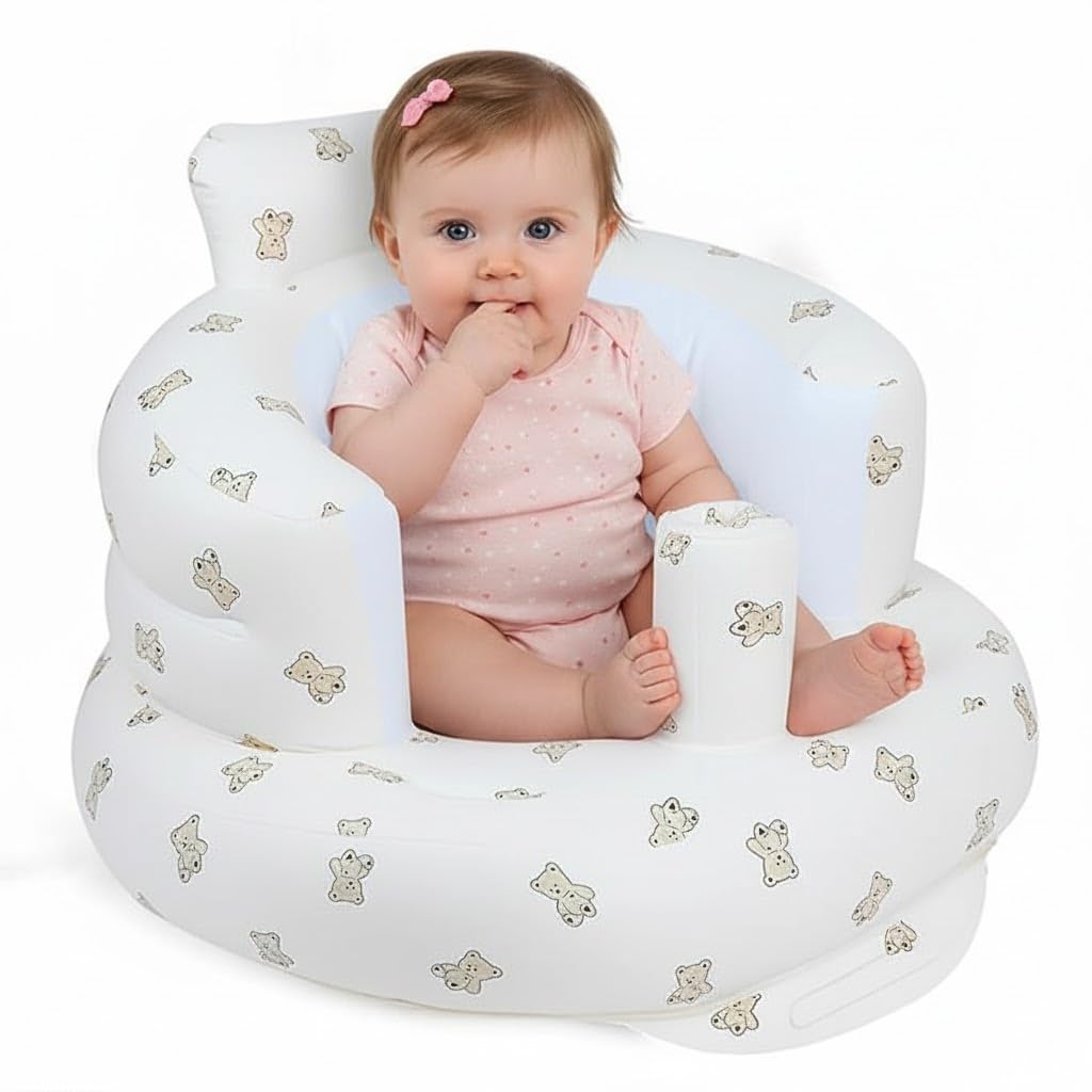 Shuttle Art Baby Seat Support Chair with Built-in Air Pump | Soft Sofa Chair for Sitting Support & Playtime | Infant Floor Seat for 3–36 Months | Babies Learning to Sit Trainer | Blow Up Chair (Bear)-image-40