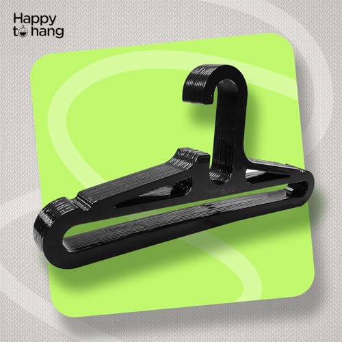 Image of Happy To Hang Champknight Plastic Cloth Hangers | Benzer Model Black Multi-Utility Hanger Set for Clothes Hanging, Wardrobe, Cupboard & Almirah | Pack of 12