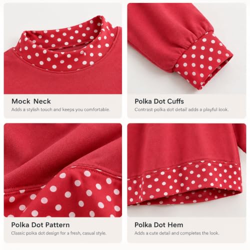 Polka Dot Mock Neck Sweatshirt Women Fleece Crew Neck Polka Dot Sweatshirt - image 5