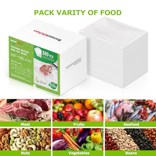 Image of Bonsenkitchen Precut Vacuum Sealer Bags, 500 Pint 6 inch x 9 inch Food Sealer Bags | Commercial Grade, Heavy Duty, Customized Size Vacuum Bags for Vac Storage, Meal Prep or Sous Vide Cooking