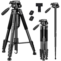 Tripode Wf Trípode de Cámara de Movil, Victiv 2 en 1 Ligero Aluminio Trípode Monopie, Trípode Vídeo Canon/Nikon/Sony DSLR, con 2 Placas Liberación Rápida y Soprtre de Teléfono - Negro