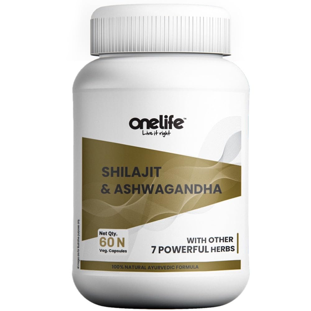 Onelife Shilajit & Ashwagandha: Helps To Boost Performance, Strength and Stamina | Builds Immunity | Natural Revitalizer | Ayush-Approved Formulation 60 Capsules