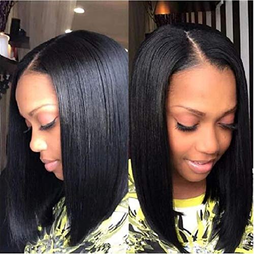 AISI QUEENS Human Hair Bob Wigs for Women Bob Lace Front Wig Glueless Shouder Length Middle Part Wigs Natural Black 130% Density14 Inches