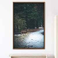 Framed Canvas Wall Art Deer Animals Deer Multicolor Photography Rustic Urban - 16x24 inches