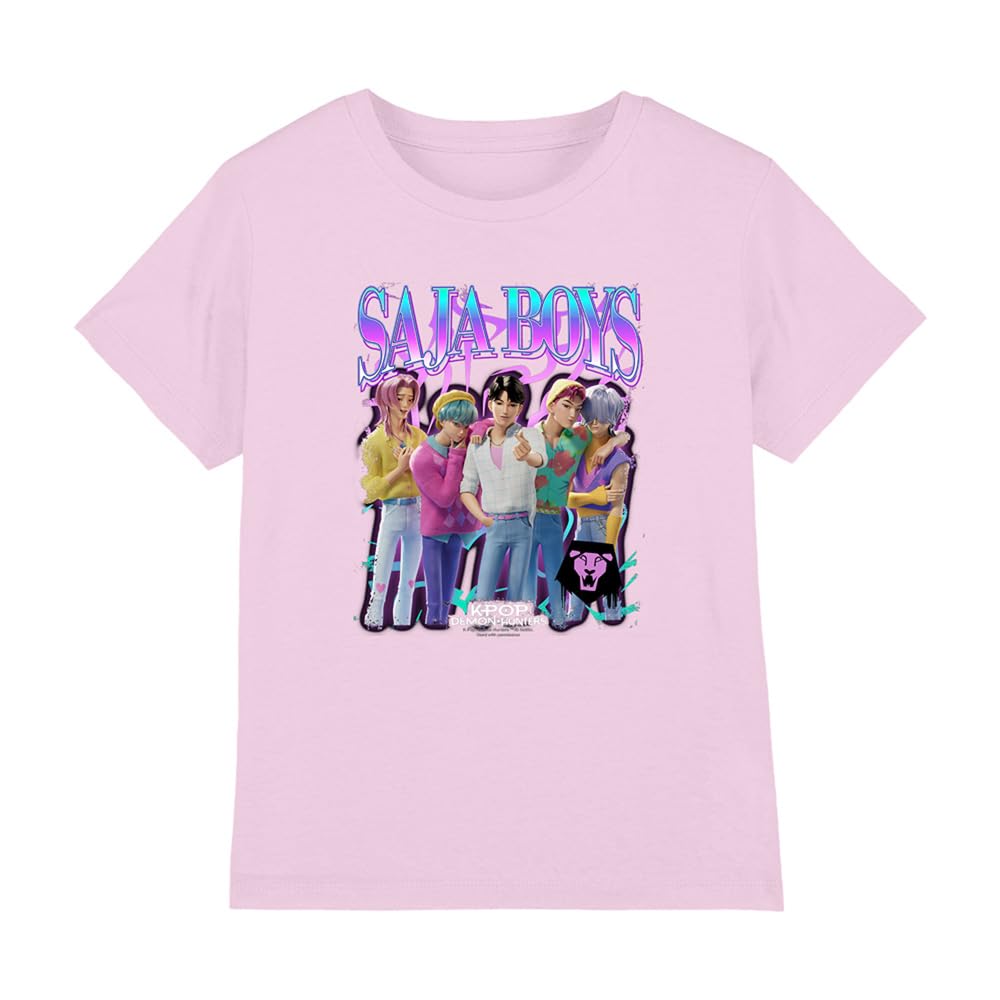 K-Pop Demon Hunters Saja Boys Bootleg Kids T Shirt, Pink, 9-11