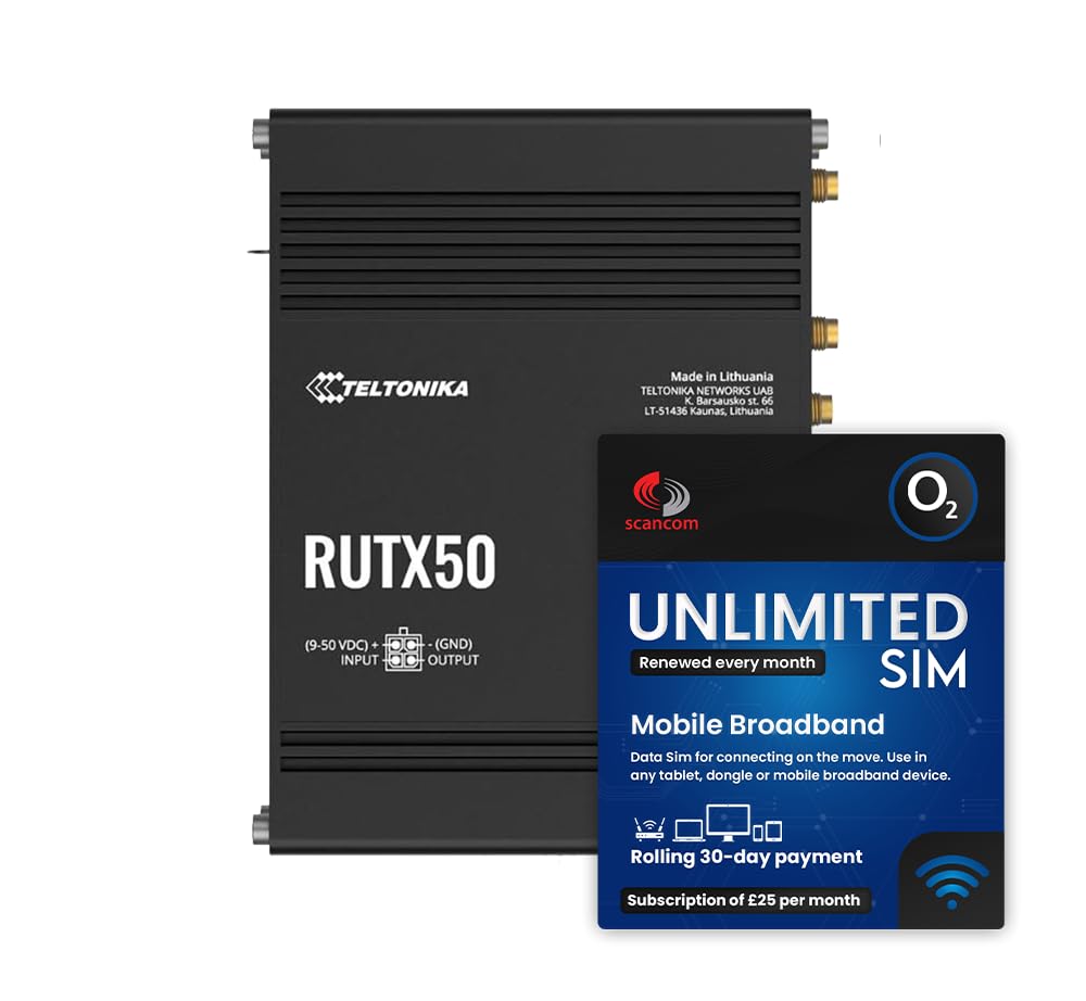 Teltonika RUTX50 Dual Network 5G Mobile Router + O2 Rolling 30-Day Plan – £25/Month, QR-Code Activation