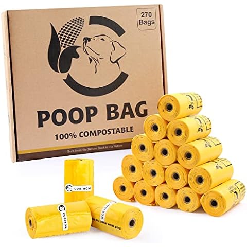 Certified Compostable Dog Poop Bags, 270 Count Landfill Friendly and Leakproof Dog Waste Bags, Easy Open Unscented Maize Yellow Poop Bag for Dog, 15 Doggy Bags Per Roll (18 rolls) Cover