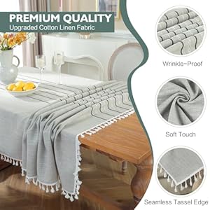 Table Cloth Rectangle Table, Rustic Tablecloth 55 x 86 Inch, Cotton Linen Waterproof Tablecloth Wrinkle Free Farmhouse Dining Table Cover, Cloth Tablecloths with Tassels for Kitchen Dining, 6-8 Seats Table Cloth Rectangle Table Rustic Tablecloth 55 x 86 Inch Cotton Linen Waterproof Tablecloth Wrinkle Free Farmhouse Dining Table Cover Cloth Tablecloths with Tassels for Kitchen Dining 6 8 Seats