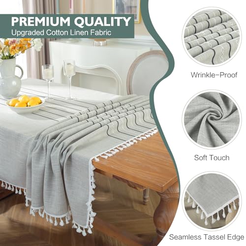 Table-Cloth-Rectangle-Table-Rustic-Tablecloth-55-x-86-Inch-Cotton-Linen-Waterproof-Tablecloth-Wrinkle-Free-Farmhouse-Dining-Table-Cover-Cloth-Tablecloths-with-Tassels-for-Kitchen-Dining-6-8-Seats Table Cloth Rectangle Table Rustic Tablecloth 55 x 86 Inch Cotton Linen Waterproof Tablecloth Wrinkle Free Farmhouse Dining Table Cover Cloth Tablecloths with Tassels for Kitchen Dining 6 8 Seats