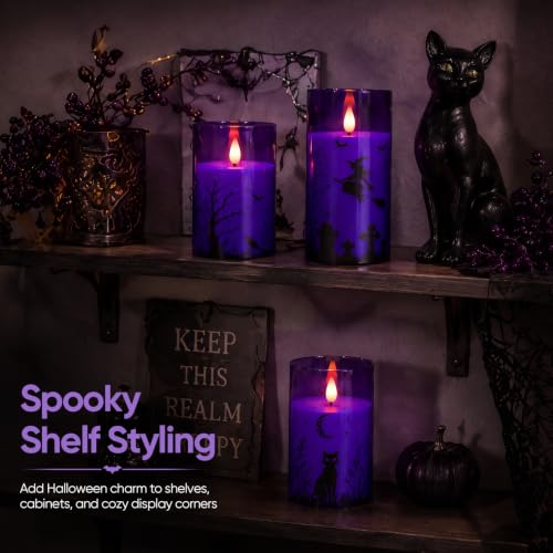 Image of Homemory Purple Halloween Flameless LED Candles with Remote Timer, Set of 3