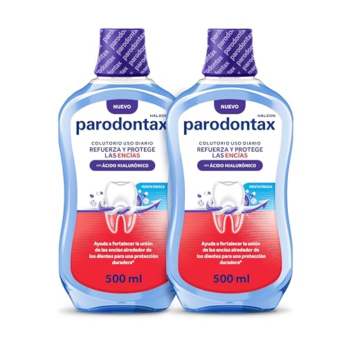 Parodontax Refuerza y Protege las Encías, Enjuague Bucal con Ácido Hialurónico, Funciona para Fortalecer y Proteger la Unión Entre Encías y Dientes, Menta Fresca, Pack de 2x500 ml
