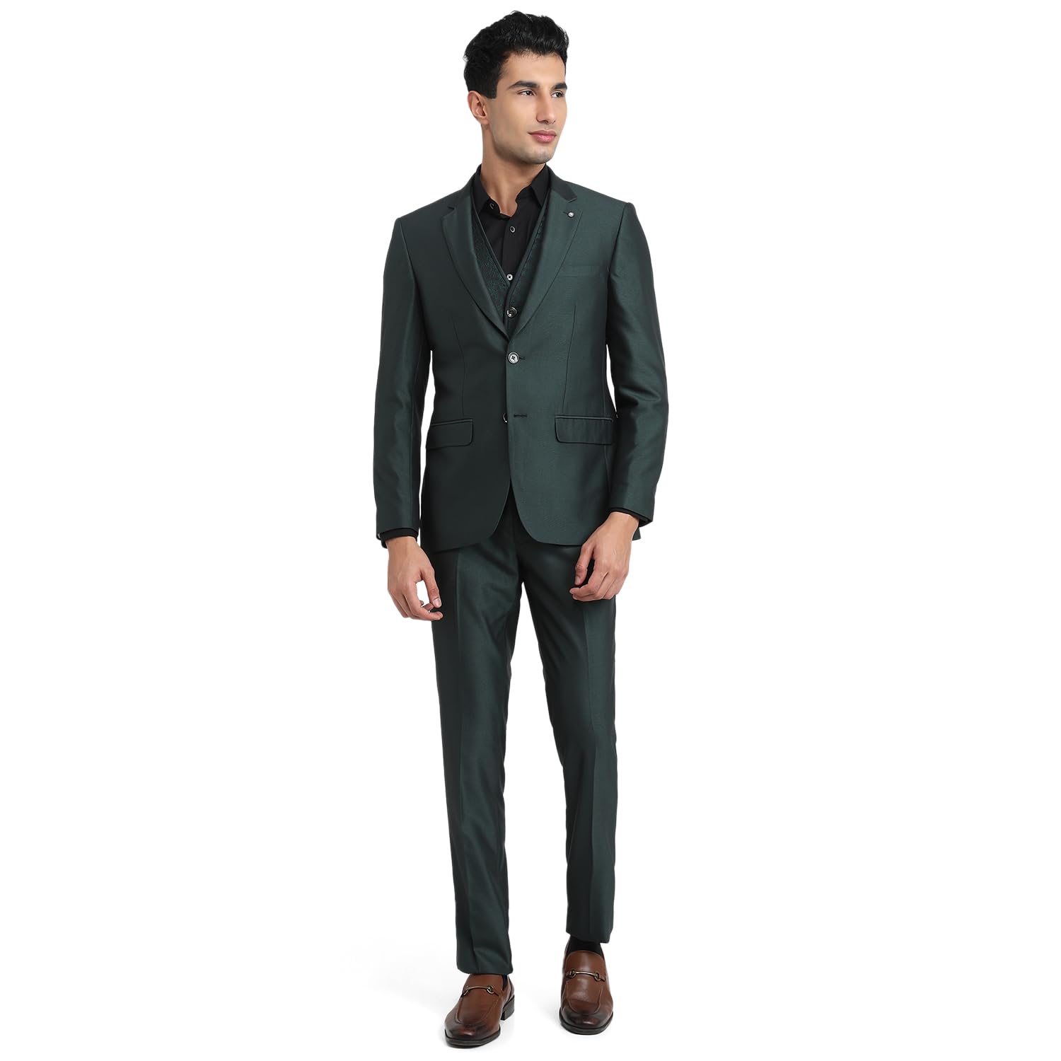 raymond Men Contemporary Fit Structure Pattern Terylene Rayon Blend Notch Lapel Full Sleeve Festive Suit-picture-34