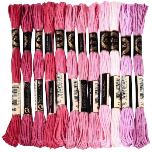 Image of 12 Skeins 105 Yards 6 Strands Pink Embroidery Floss Friendship Bracelet String Threads Variegated Gradient Polyester Cross Stitch Thread Yarn Set for Jewelry Hand Sewing Knitting Craft DIY