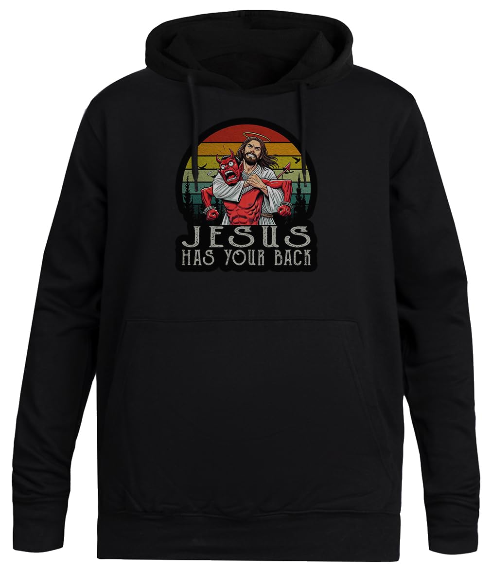 Jesús Tiene Su Atrás Sudadera con Capucha Negra Unisex Sin Género Unisex Black Hoodie Men Women