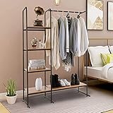 Metal Garment Rack, Free Standing Closet Storage Organizer w/ 5 Shelves & Hanging Bar, Open Wardrobe...