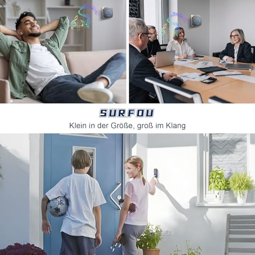 SURFOU Funkklingel, Kabellose Türklingel Funk Set 400m Reichweite Aussen Wasserdicht Haustür mit Plug-in Empfänger mit LED Blinken, 5 Lautstärkestufen, 55 Melodien, Einfach in die Steckdose, Schwarz