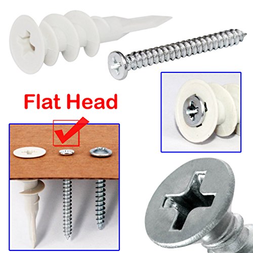 Drywall Anchor with Screws Sets - Plastic Self Drilling Dry Wall Anchors, 100 Pieces All Together - Thumbnail 4